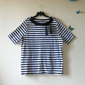 Loft White and Black Horizontal Lines Bow Design Cotton Simple Chic Top Size XL
